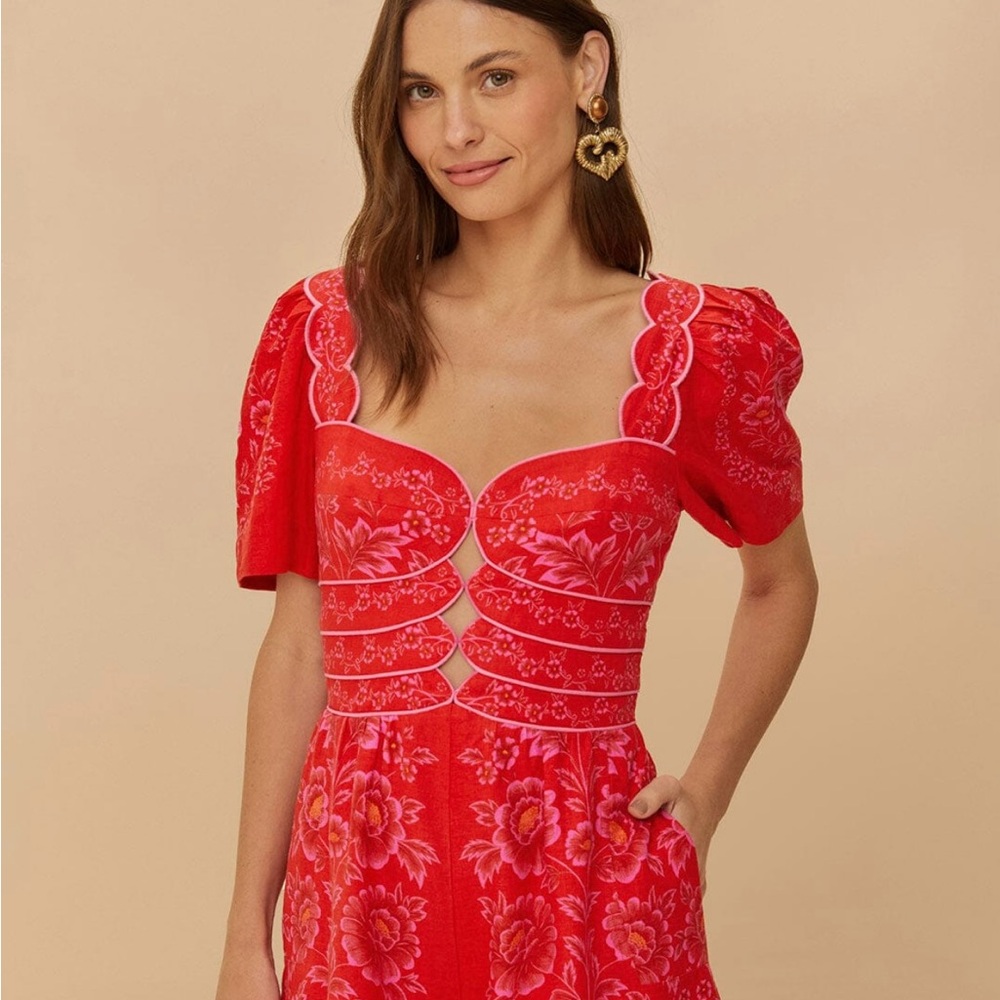 FARM Rio Red Olivia Cut-Out Lenzing Floral Romper